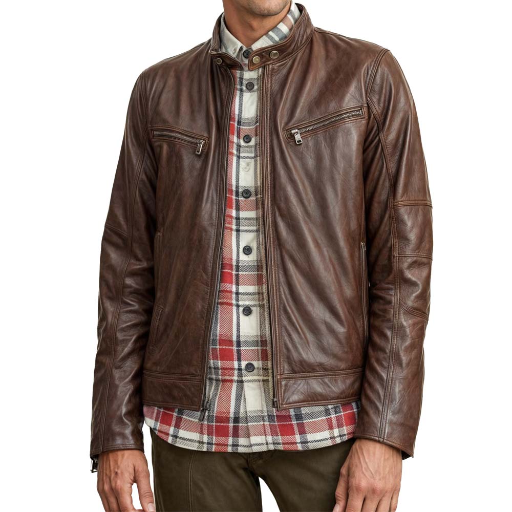 Brown Brent Leather Biker Jacket
