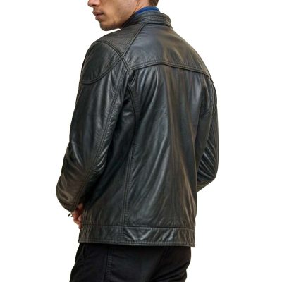 Black Leather Jacket with Shoulder Patches