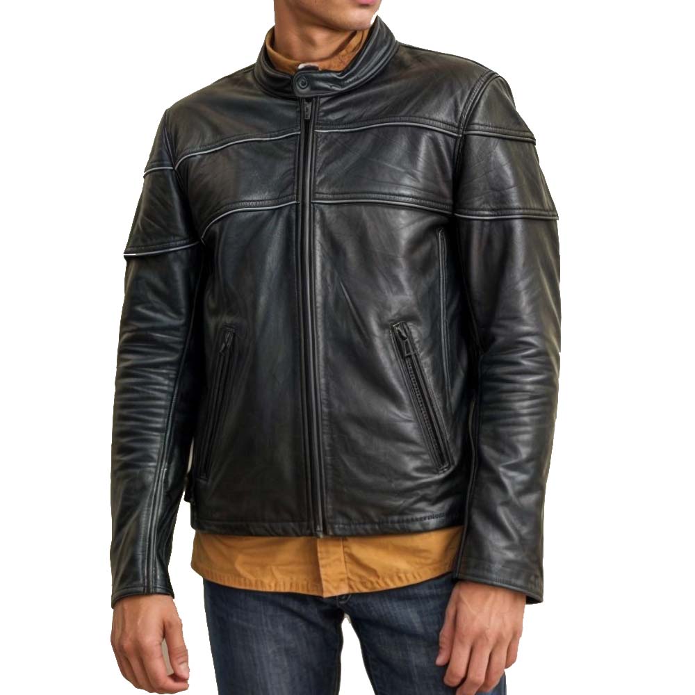 Black Biker Leather Jacket with Lining