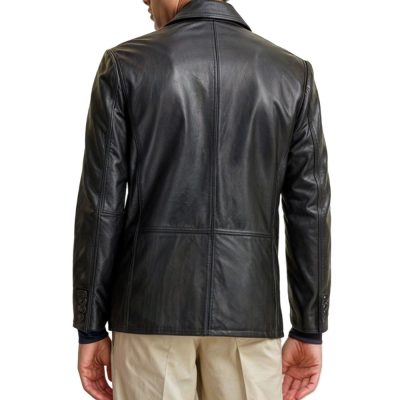Two Buttons Genuine Black Leather Blazer Back Side