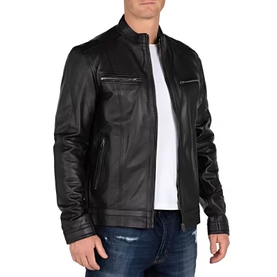 Jacket Empire Mens Black Leather Jacket Side View
