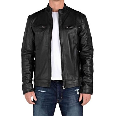 Jacket Empire Mens Black Leather Jacket Front View