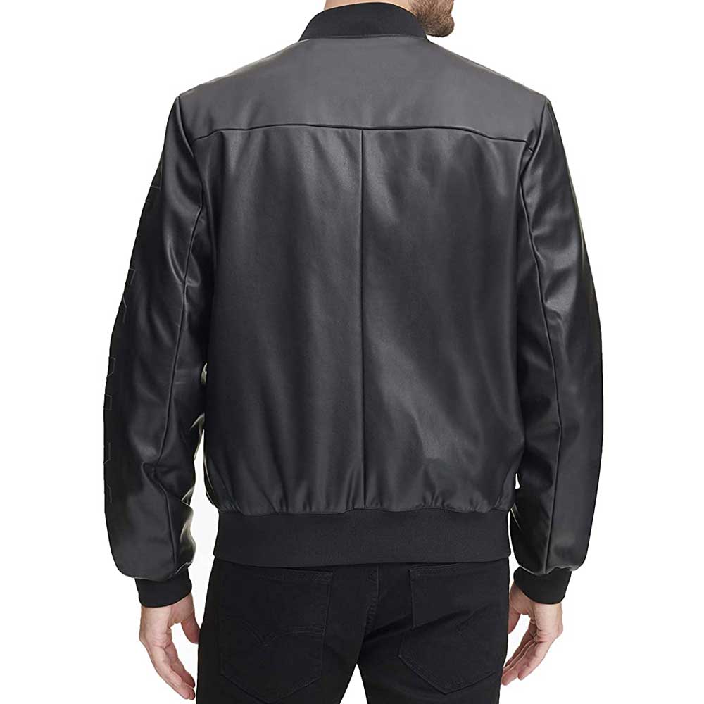 Black men's genuine leather bomber jacket