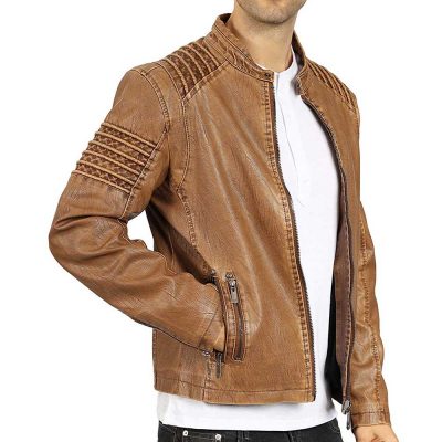 Brown Vintage Leather Bomber Jacket Men's