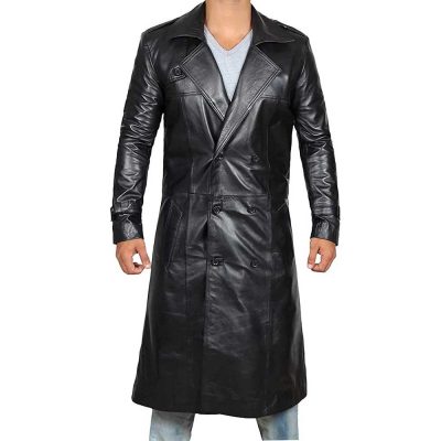Black Genuine Leather Trench Coat Mens