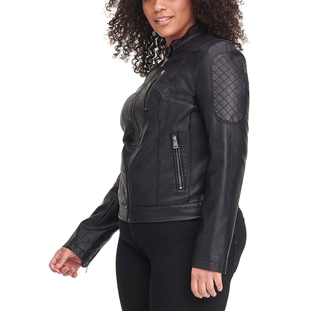 Black Leather Racer Jacket Womens