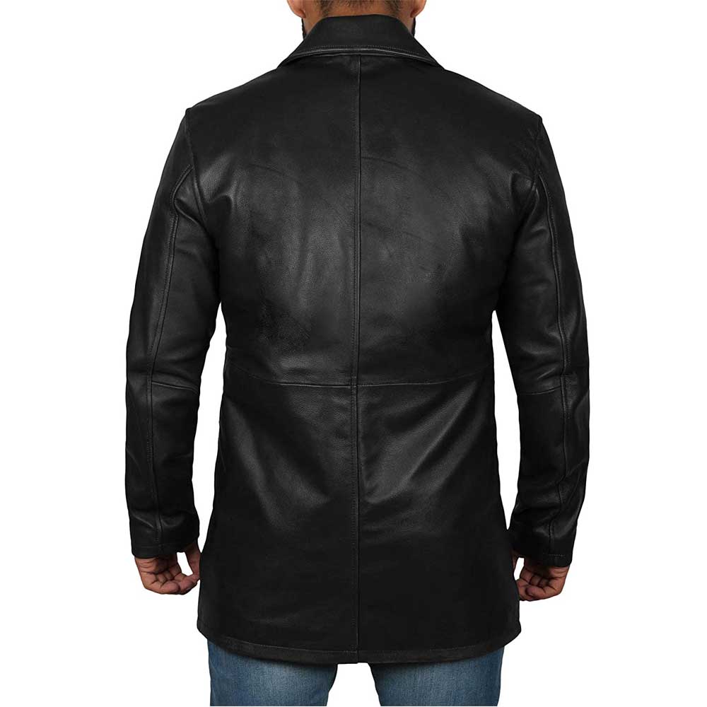 Men's Black Leather Trench Coat