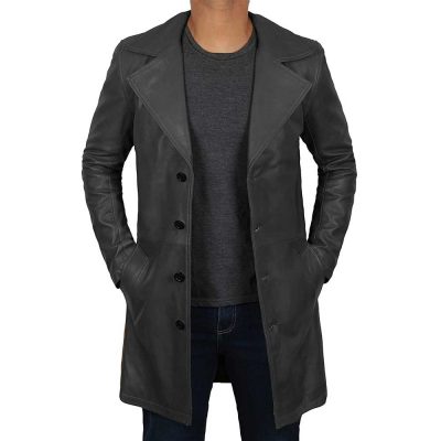 Men's Black Leather Trench Coat Full Length