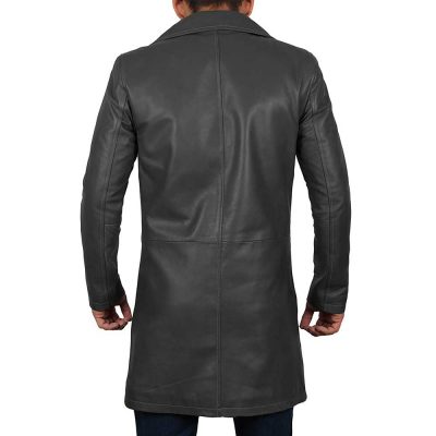 Men's Black Leather Trench Coat Full Length