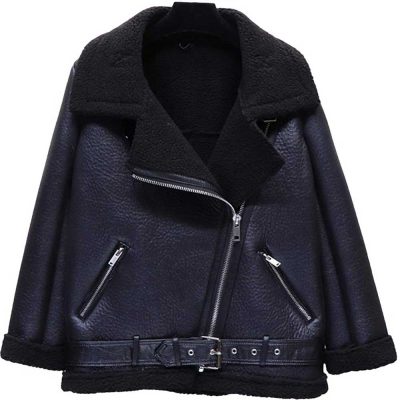 Shearling Black Leather Jacket With Fur Collar Women