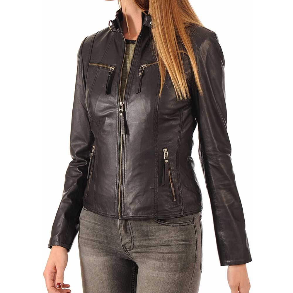 Slimfit Black Motorcycle Jacket with Zipper Details - Edgy and Versatile
