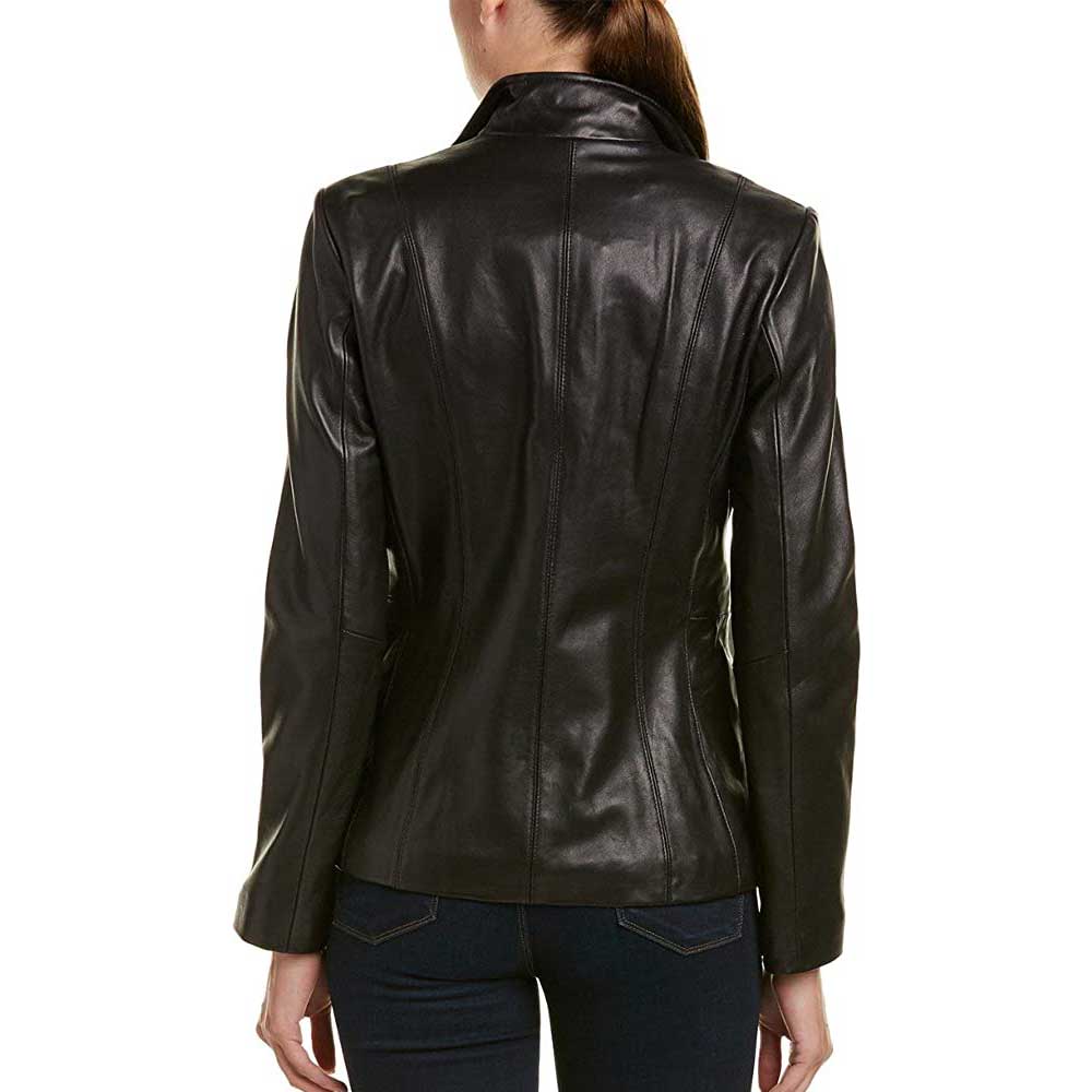 Fully Lined Black Leather Jacket for Women - Back Detail