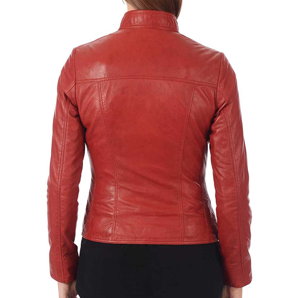 Genuine Leather Biker Jacket - Red Women's Outerwear - Stand Out in Style