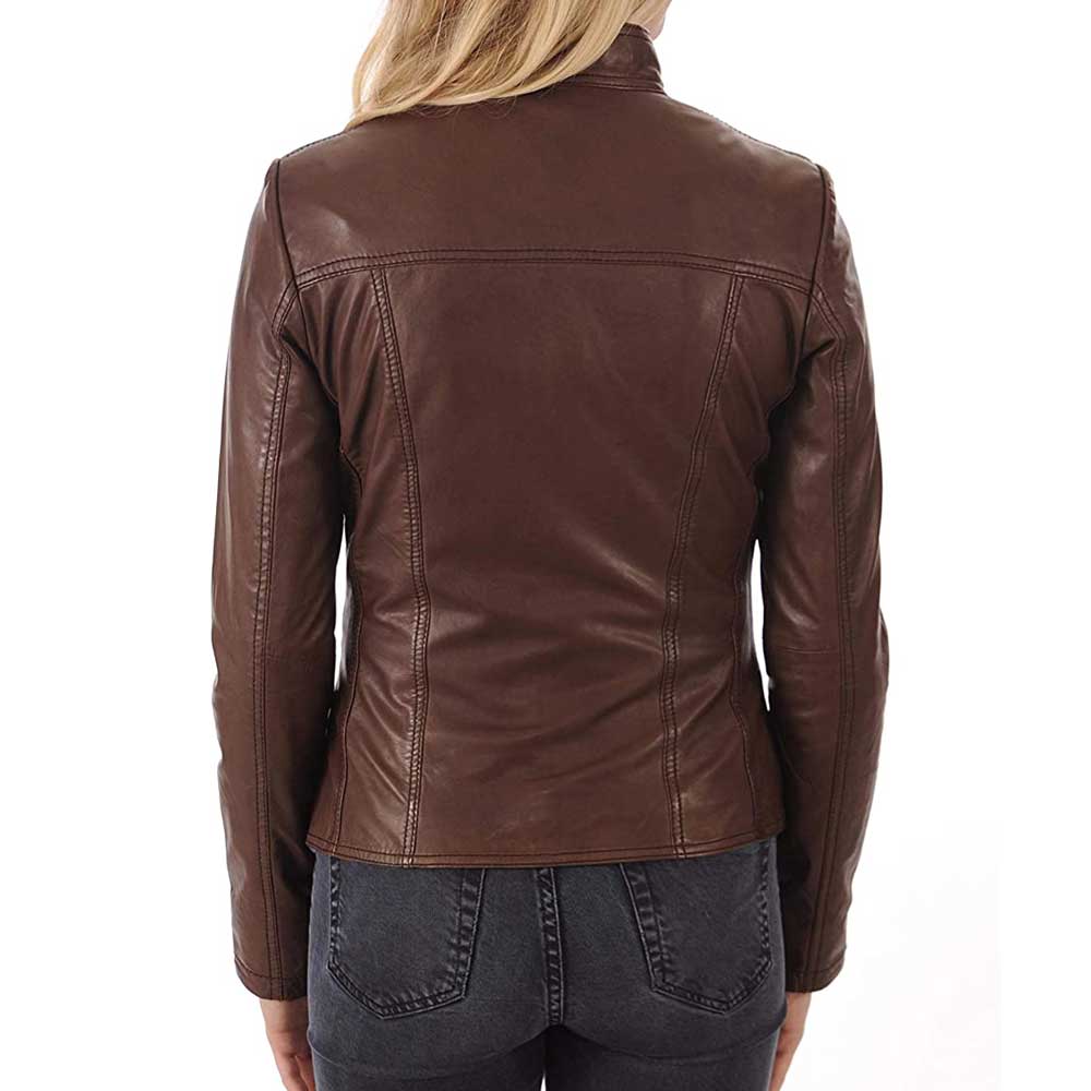 Stylish Slim-Fit Women's Brown Leather Jacket