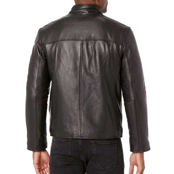 Black Men's Stand Collar Leather Jacket