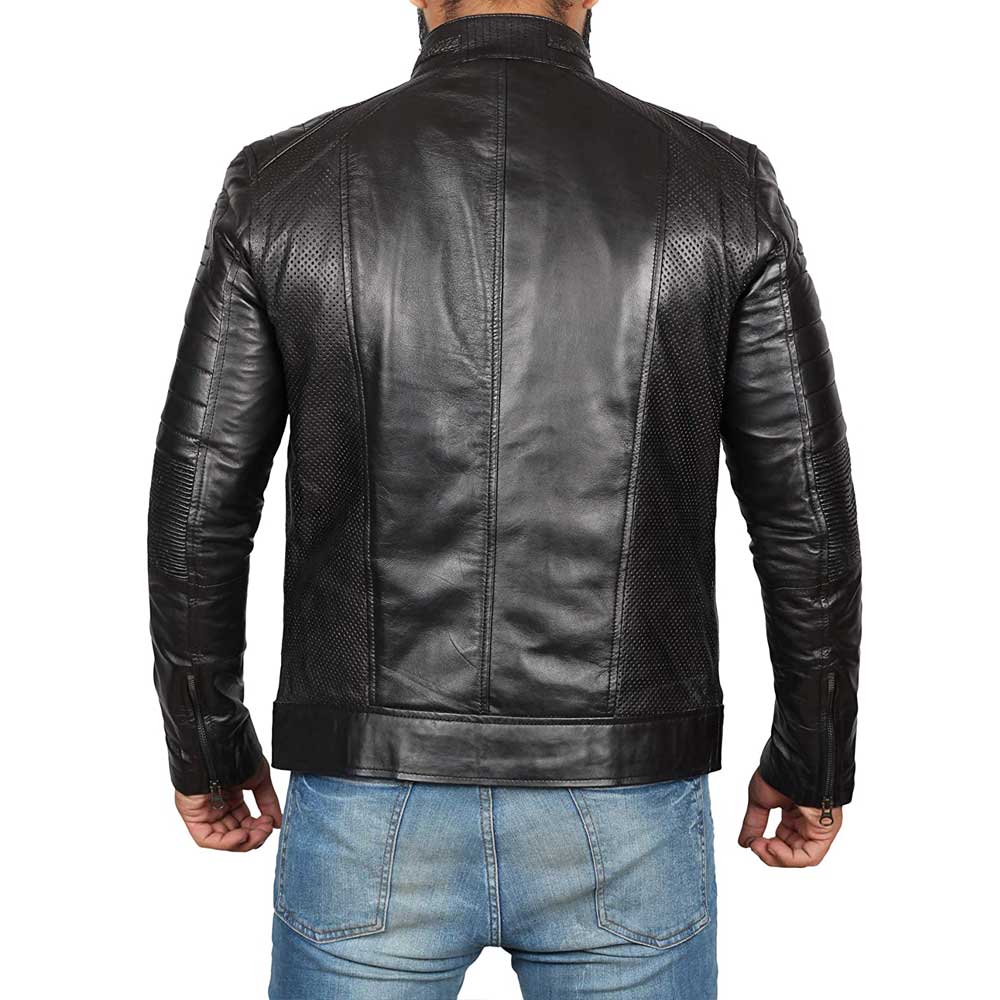 Distressed Black Leather Motorcycle Jacket - Cafe Racer Jacket for Mens