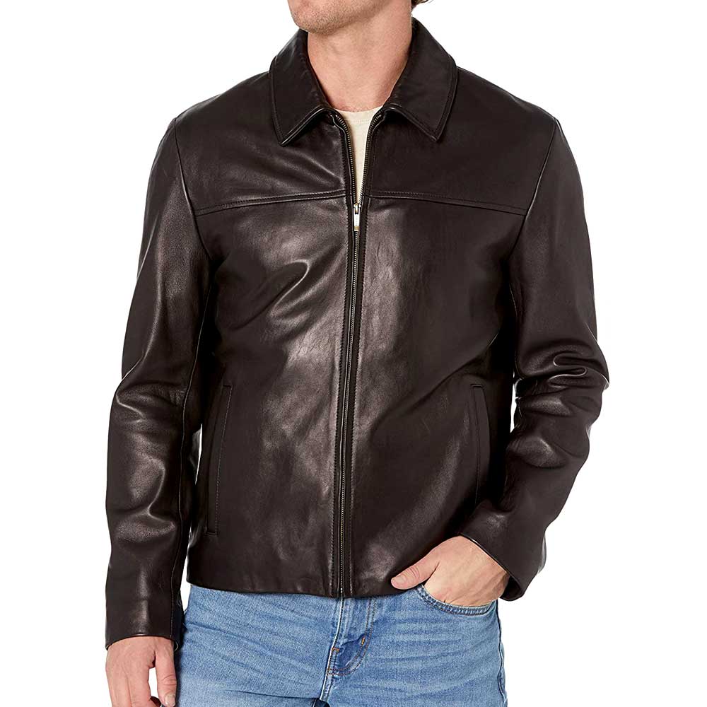 Black Leather Jacket With Collar Men's - Jacket Empire