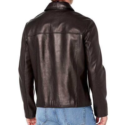 Genuine Black Leather Jacket With Collar Mens