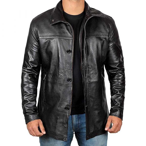 Mens 3/4 Length Black Leather Jacket