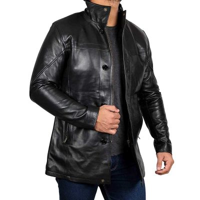 Mens 3/4 Length Black Leather Jacket