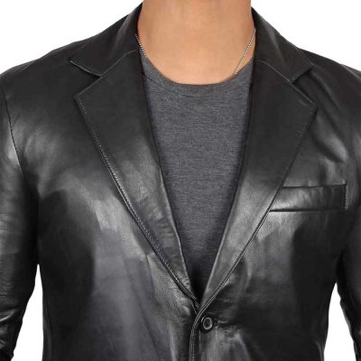 Mens Black Leather Blazer Jacket