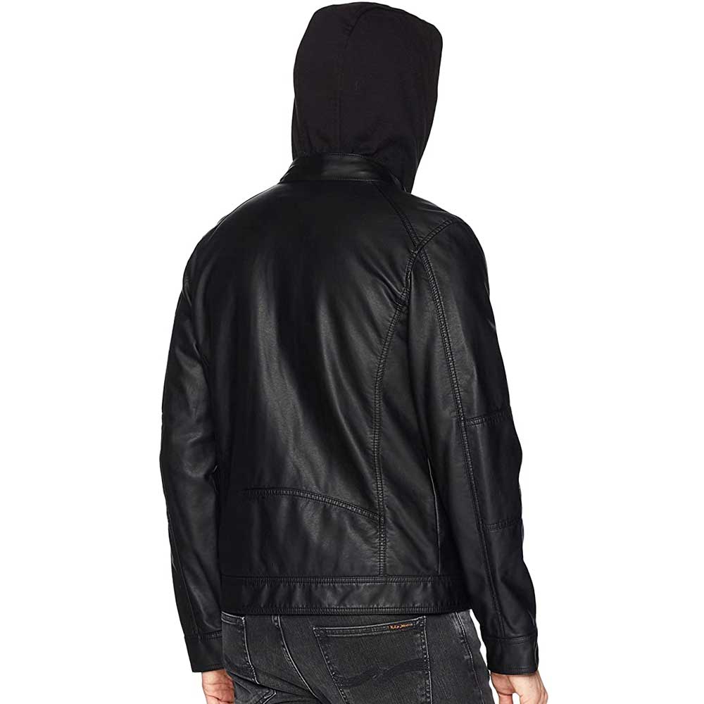 Mens Black Leather Jacket With Hood