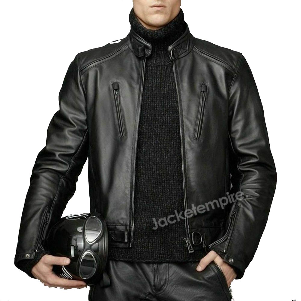 Cafe Racer Leather Jacket for Men - Classic Black Biker Style