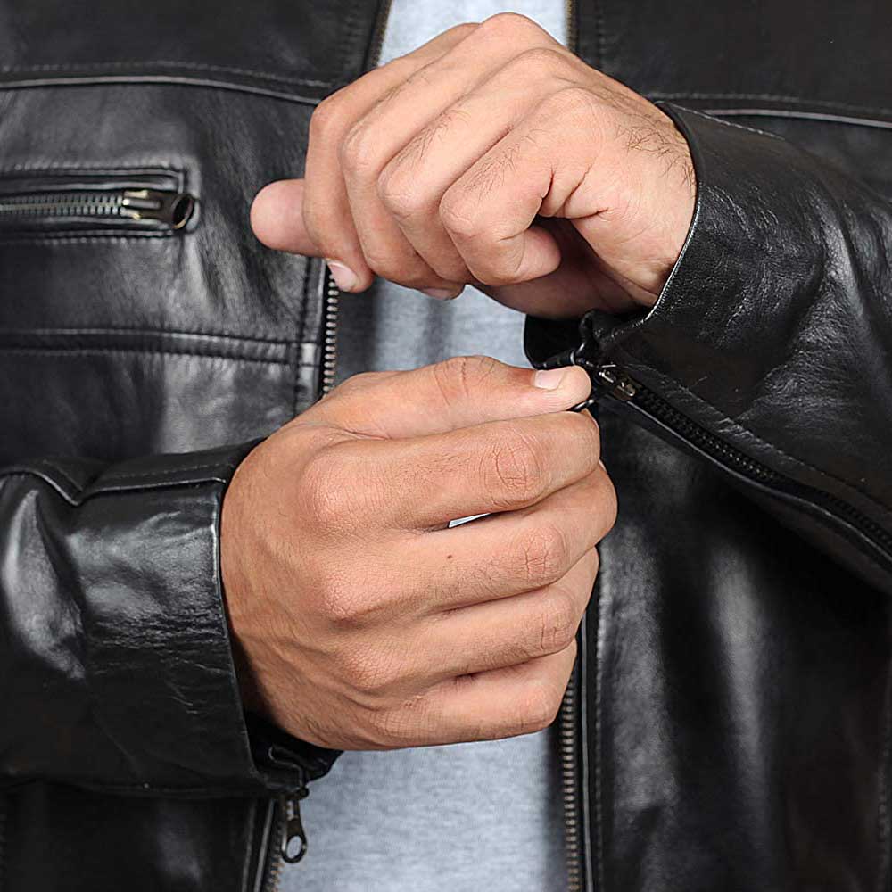 A cafe racer jacket with zipper cuffs