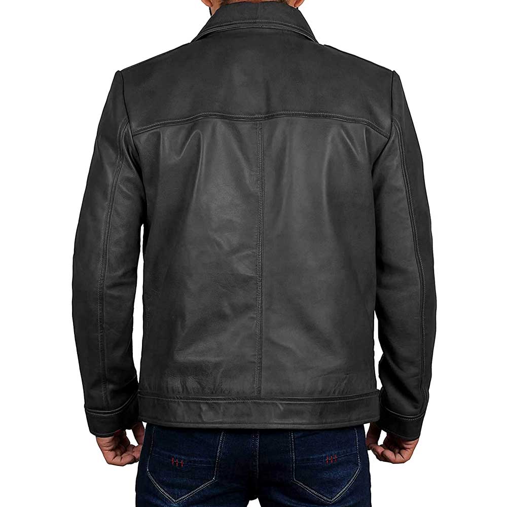 Classic Leather Biker Jacket - Front View