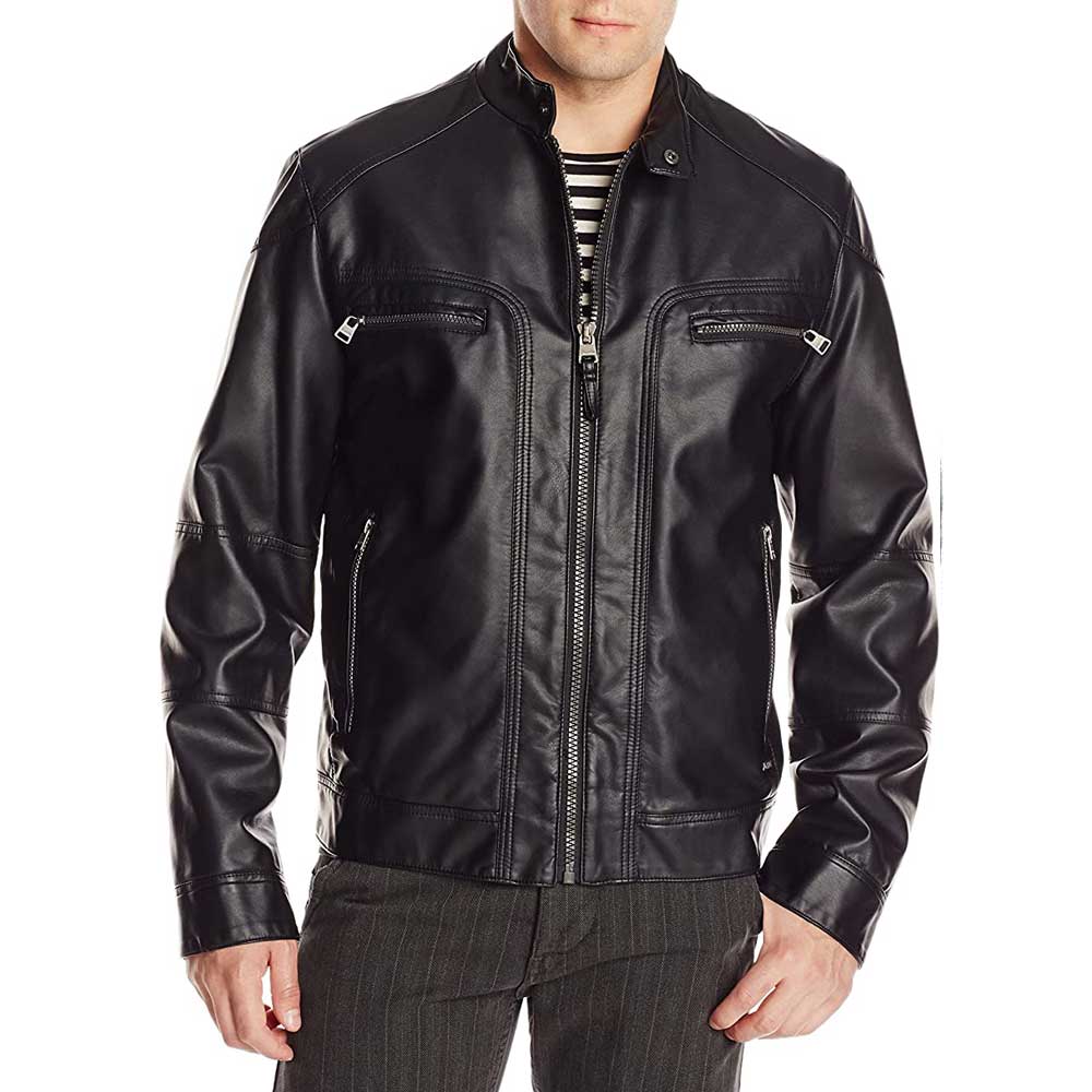 For men, a removable hooded leather motorcycle jacket