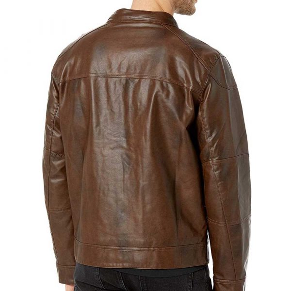 Mens hooded leather motorcycle jacket