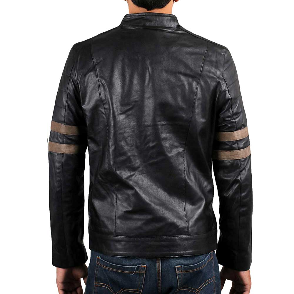 Back side of biker leather jacket