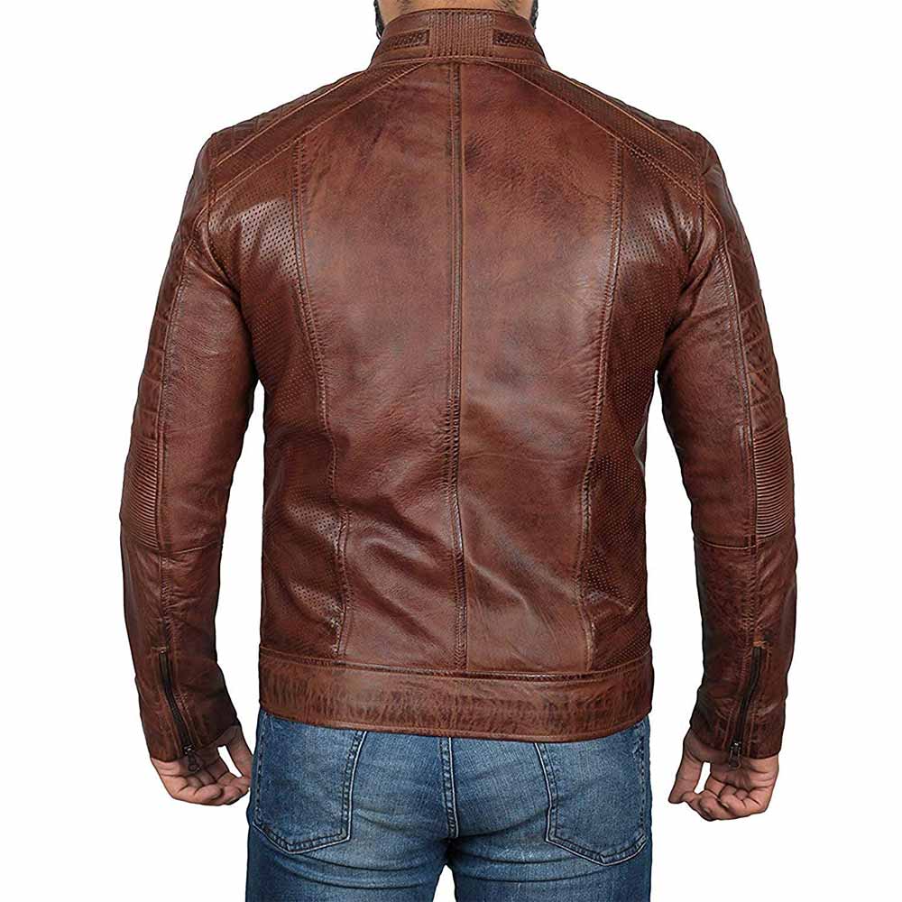Distressed Brown Leather Motorcycle Jacket - Jacket Empire