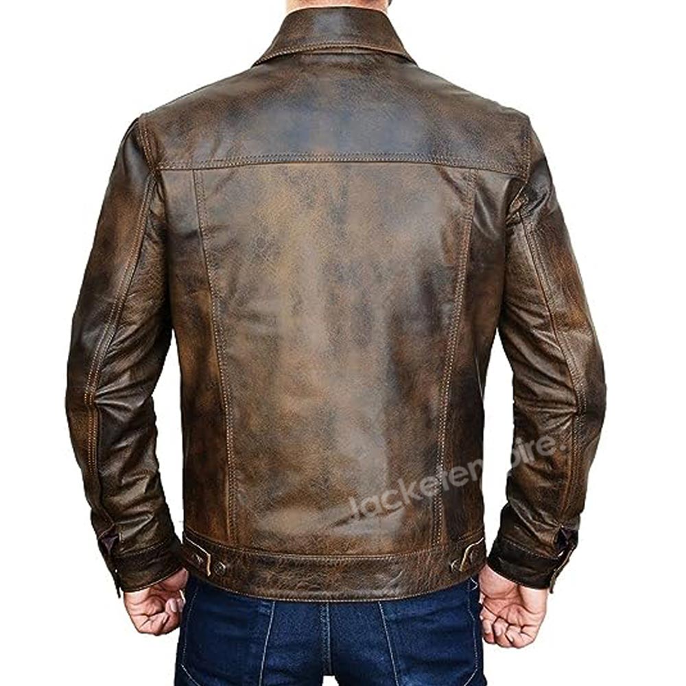Fashionable Rustic Brown Motorcycle Jacket for Men