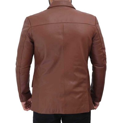 mens brown leather blazer jacket