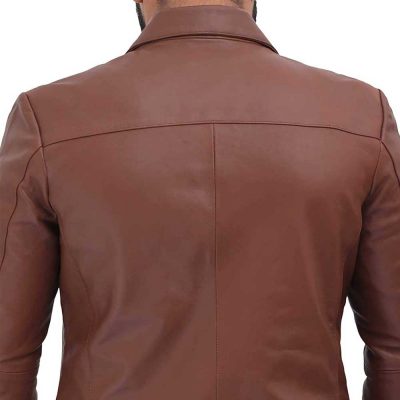 mens brown leather blazer jacket