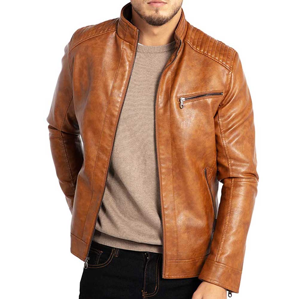 Quilted shoulder leather jacket