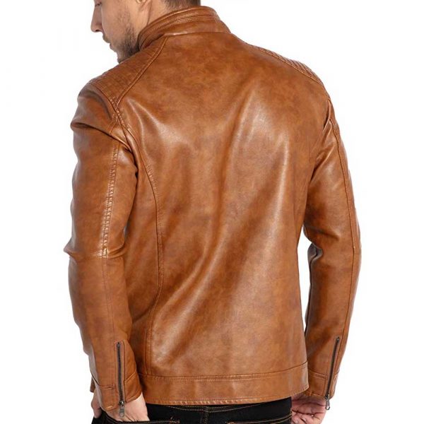 men's stand up collar leather jacket