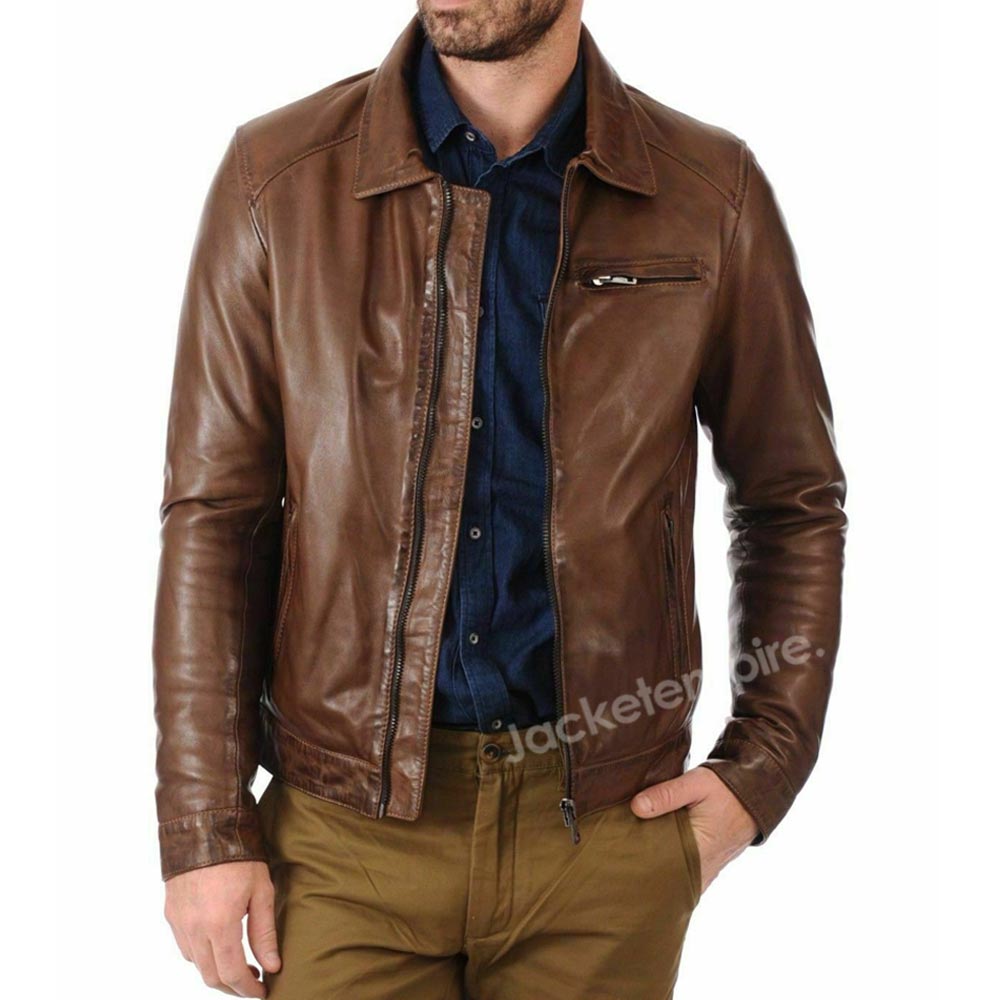 Men's Vintage Brown Leather Jacket - Classic Outerwear for Stylish Men