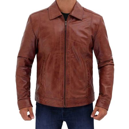 Men's Vintage Brown Shirt Collar Leather Jacket - Jacket Empire