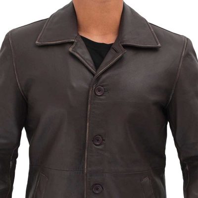 mens dark brown leather trench coat