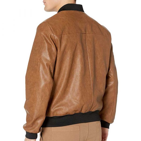 Brown men's genuine leather bomber jacket