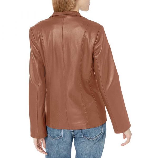 Cognac Genuine leather jacket women long