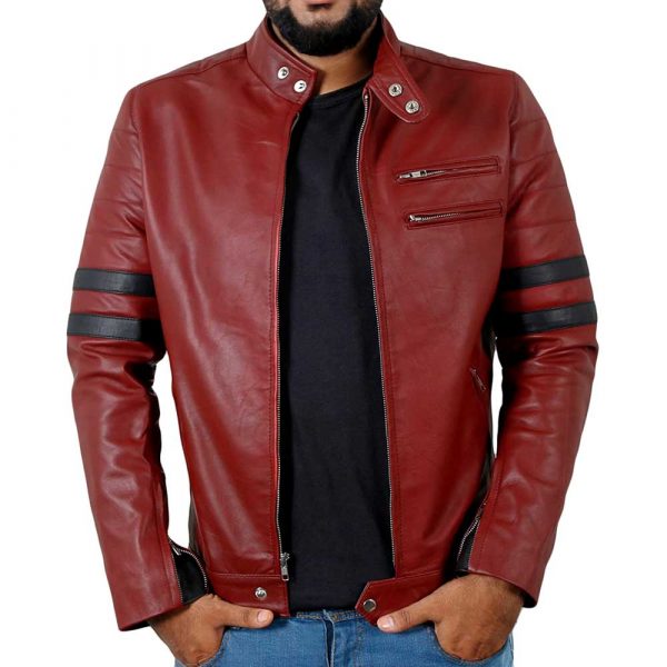 Genuine Maroon lambskin leather mens jacket