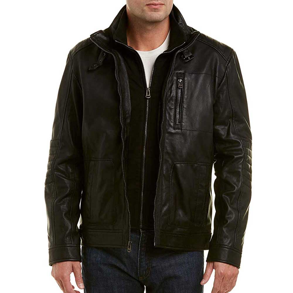 Black Hooded Leather Jacket for Men's - Jacket Empire