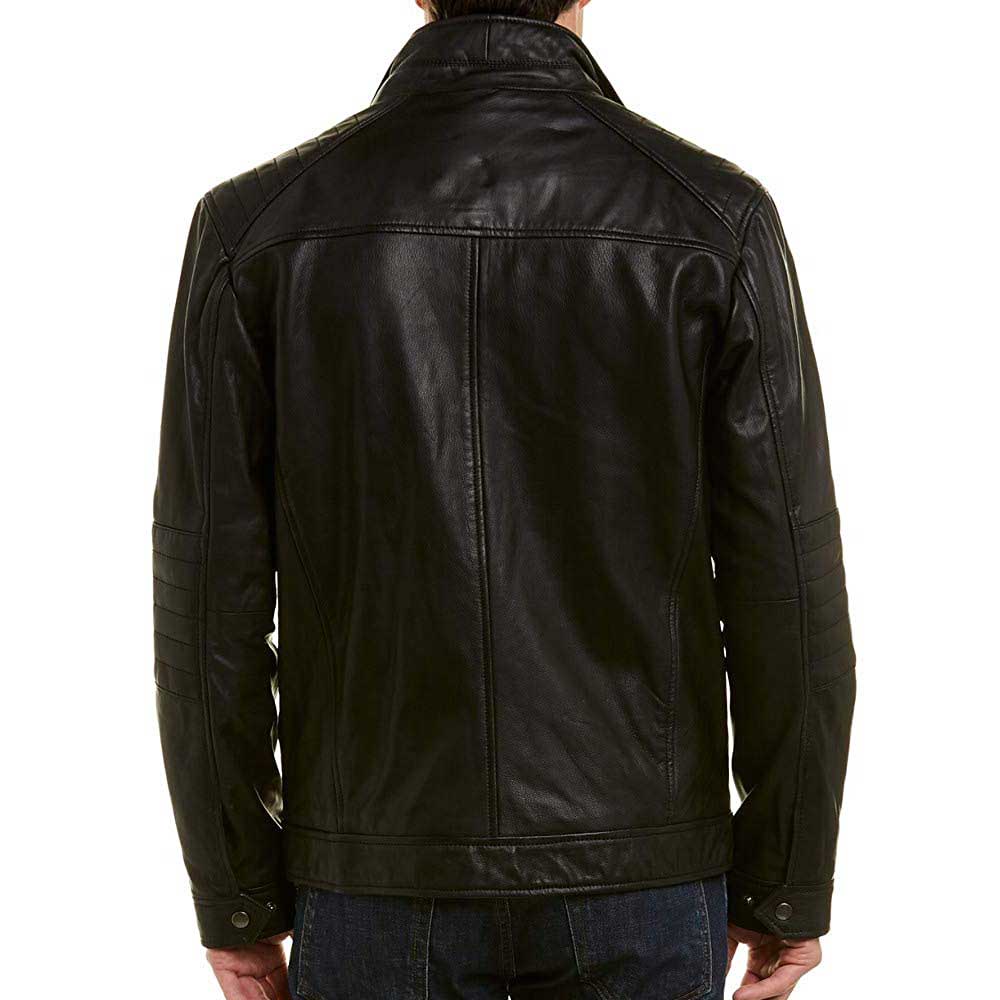 black hooded leather jacket for men