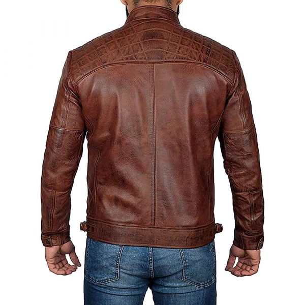 brown leather cafe racer jacket