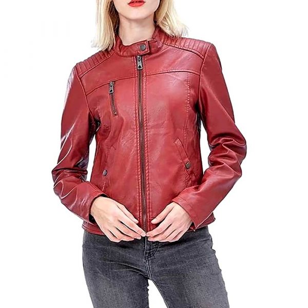 burgundy leather jacket womens