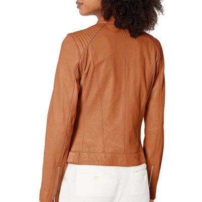 cognac quilted leather moto jacket