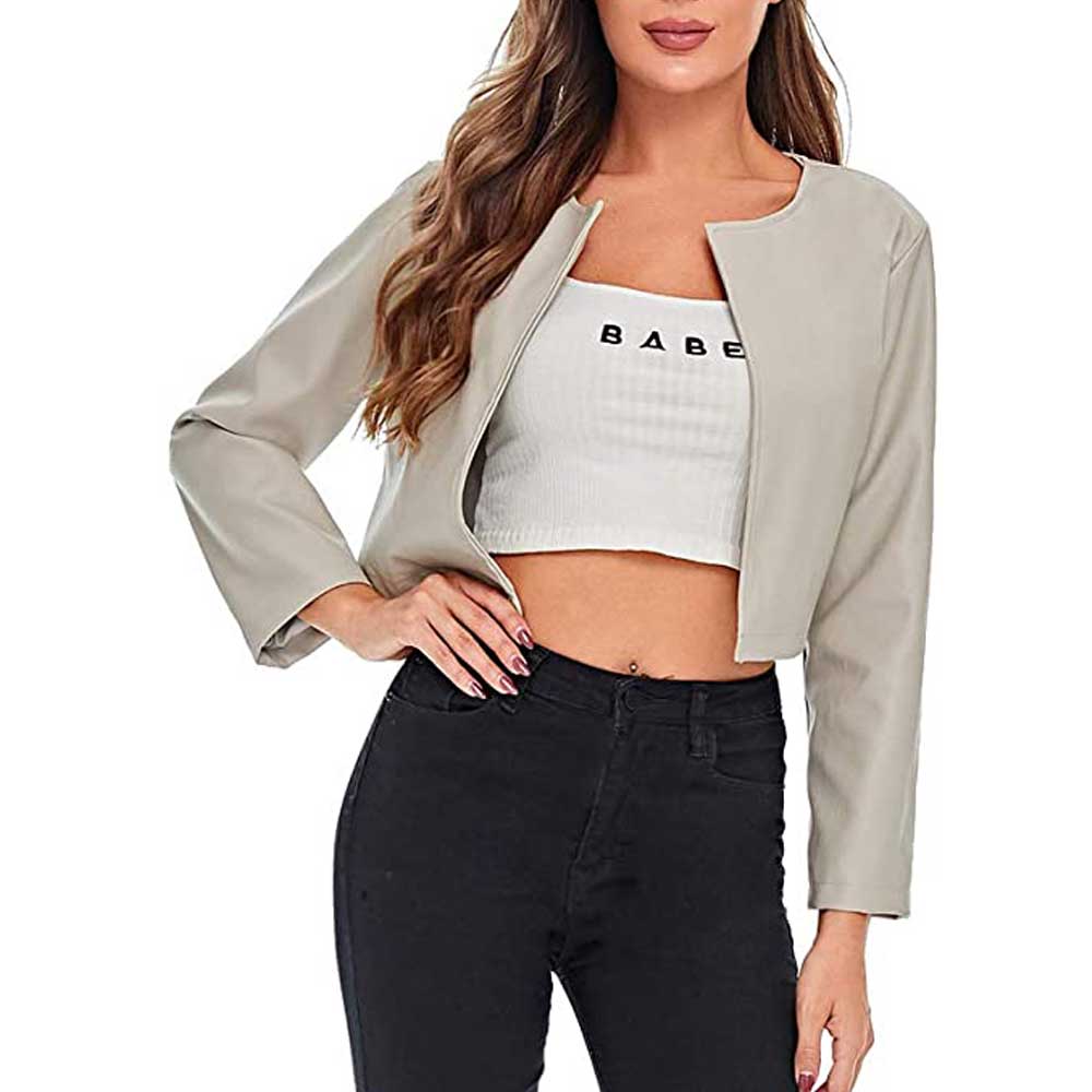 Grey Cropped Leather Jacket - Vintage Charm with a Modern Twist